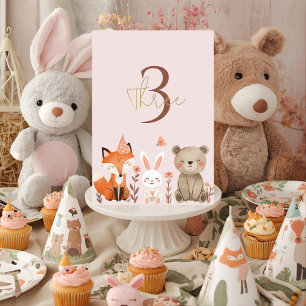 Woodland Animals Birthday Pink Rustic Table Number