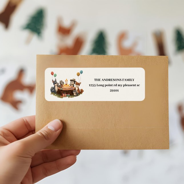 "Woodland Animals Birthday Return Address Label (Creator Uploaded)