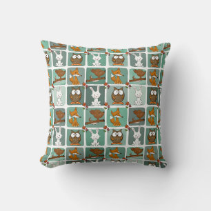 Woodland Animals Block Pattern Cushion