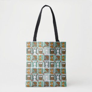 Woodland Animals Block Pattern Tote Bag