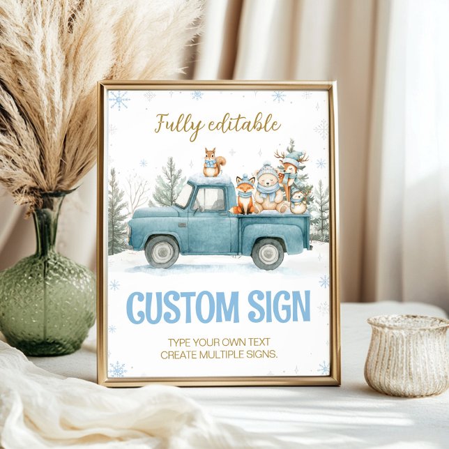 Woodland Animals Blue Winter Birthday Custom Sign (Creator Uploaded)