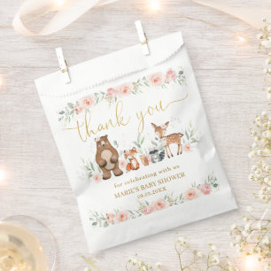 Woodland Animals Blush Floral Baby Shower Birthday Favour Bag