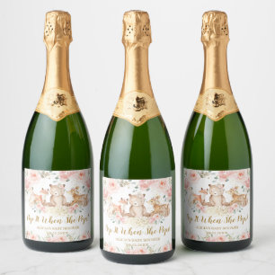 Woodland Animals Blush Floral Baby Shower Pop It Sparkling Wine Label