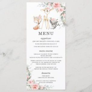Woodland Animals Blush Floral Greenery Shower Menu