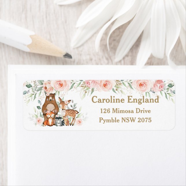Woodland Animals Blush Floral Return Address  Label (Insitu)