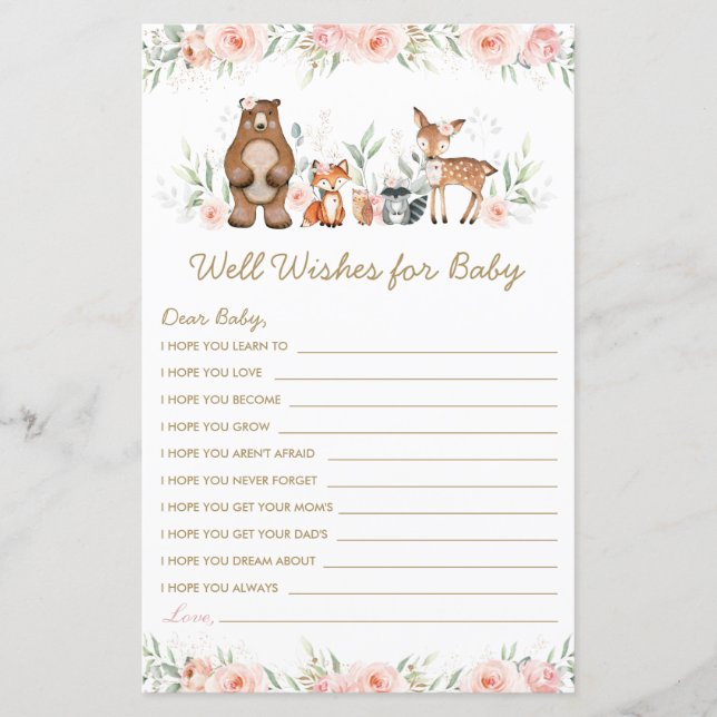 Woodland Animals Blush Floral Well Wishes for Baby (Front)