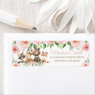 Woodland Animals Blush Pink Floral Return Address  Label