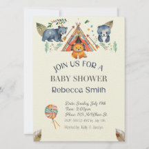 Woodland Animals Boho Baby Shower Invitation