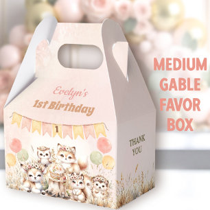 Woodland Animals Boho Girl 1st Birthday Medium Favour Box