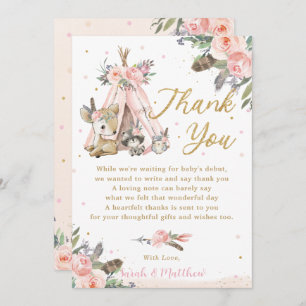 Woodland Animals Boho Tribal Baby Shower Birthday Thank You Card