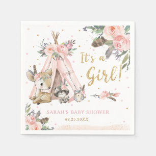 Woodland Animals Boho Tribal Girl Baby Shower Napkin