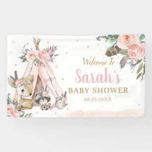 Woodland Animals Boho Tribal Welcome Backdrop  Banner