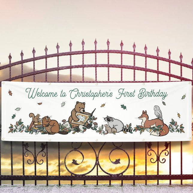 Woodland Animals Book Themed Boys Birthday Welcome Banner (Creator Uploaded)