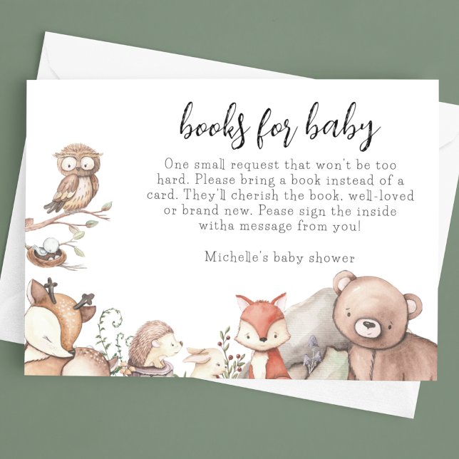 Woodland Animals Books For Baby Shower Enclosure Card (Creator Uploaded)