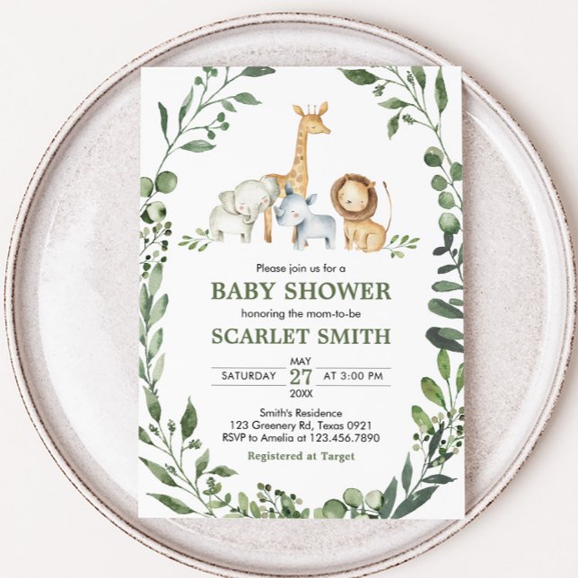 Woodland Animals Botanical Baby Shower  Invitation (Woodland Animals Baby Shower Invitation)
