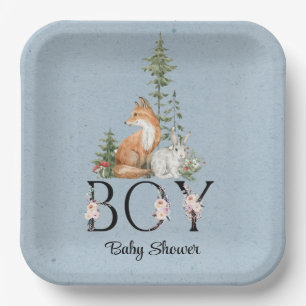 Woodland Animals Boy Baby Shower Paper Plate