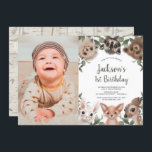 Woodland animals boys 1st birthday photo invitation<br><div class="desc">For more advanced customisation of this design,  simply select the "Customise It" button above!</div>