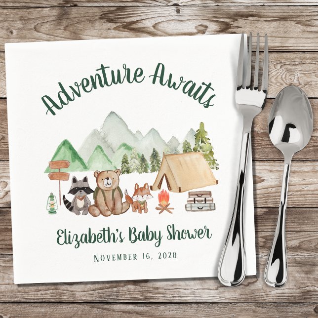 Woodland Animals Camping Adventure Baby Shower Napkin (Creator Uploaded)