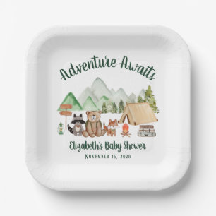 Woodland Animals Camping Adventure Baby Shower Paper Plate