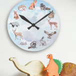 Woodland Animals Children's Room Deer Fox Rabbit Round Clock<br><div class="desc">This design was created though digital art. It may be personalised in the area provide or customising by choosing the click to customise further option and changing the name, initials or words. You may also change the text colour and style or delete the text for an image only design. Contact...</div>