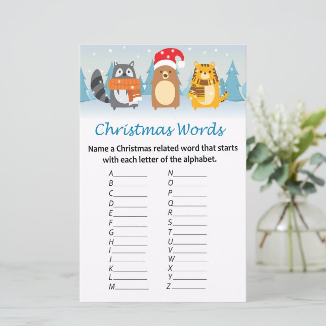 Woodland animals christmas alphabet words game (Standing Front)