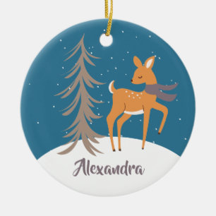 Woodland Animals Christmas Deer Ceramic Ornament