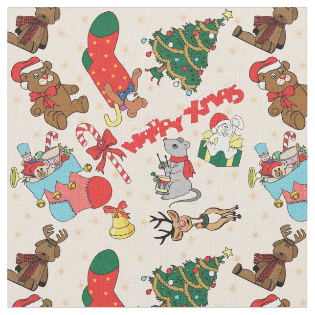 Woodland Animals  Christmas Fabric (Close Up)