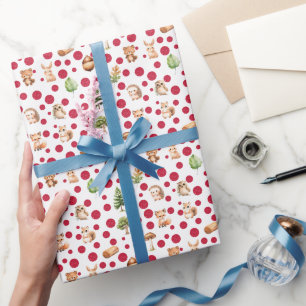 Woodland Animals Christmas Glitter Wrapping Paper