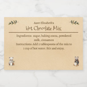Woodland Animals Christmas Hot Chocolate Mix Food Label