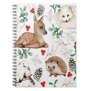 Woodland animals Christmas pattern Nordic Notebook
