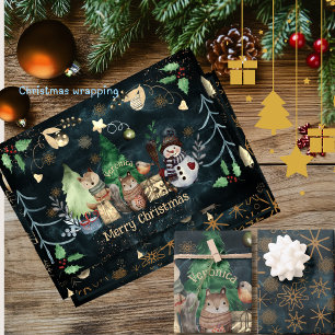 Woodland Animals Christmas Teal Wrapping Paper Sheet