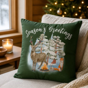 Woodland Animals Christmas Throw Pillow