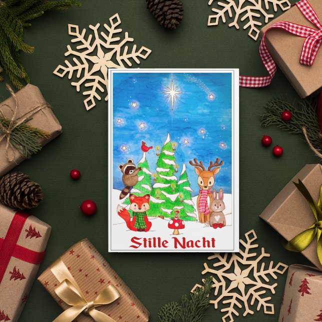 Woodland Animals Christmas Tree Stille Nacht  Holiday Card (Creator Uploaded)
