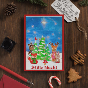Woodland Animals Christmas Tree Stille Nacht  Holiday Card