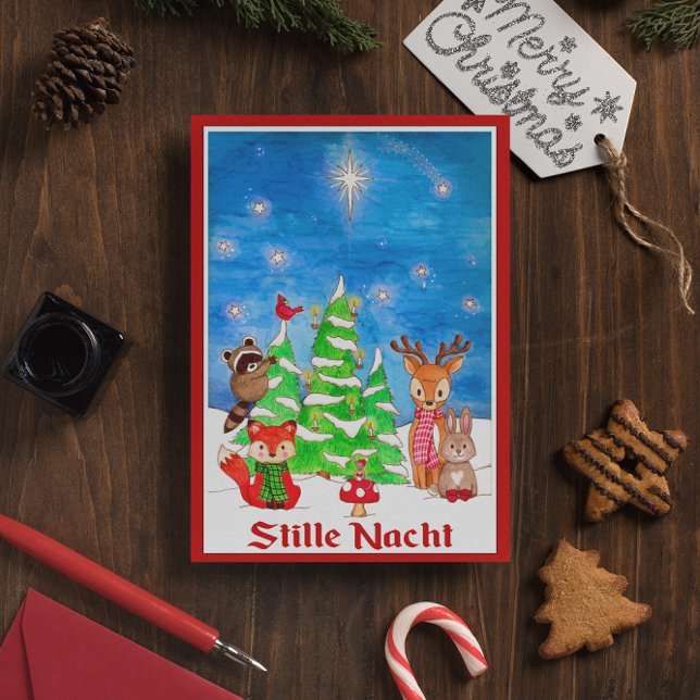 Woodland Animals Christmas Tree Stille Nacht  Holiday Card (Creator Uploaded)