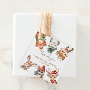 Woodland animals Christmas winter baby shower Favour Tags