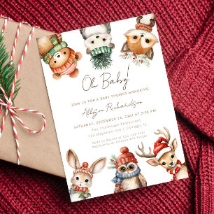 Woodland animals Christmas winter baby shower Invitation