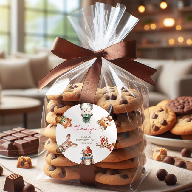 Woodland animals Christmas winter birthday Classic Round Sticker (Creator Uploaded)