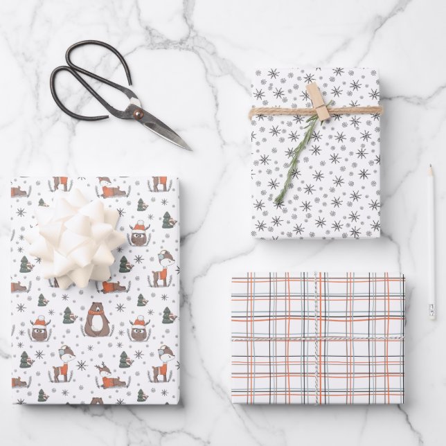 Woodland Animals Christmas Wrapping Paper Sheet (Front)