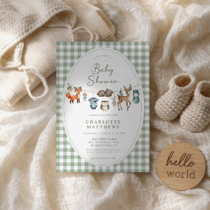 Woodland Animals Clothesline Baby Shower  Invitation