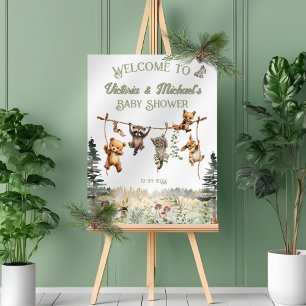 Woodland Animals Clothesline Baby Shower Welcome Poster