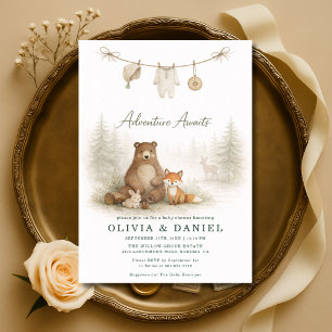 Woodland Animals Clothesline Couples Baby Shower Invitation