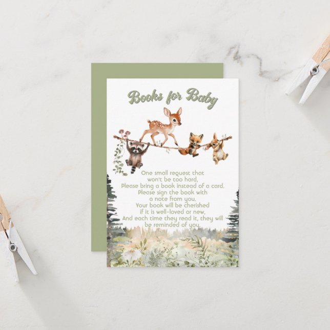 Woodland Animals Clothesline Forest books for baby Invitation (Front/Back In Situ)