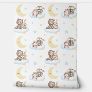 Woodland Animals Clouds Stars Moon Baby Nursery Wallpaper
