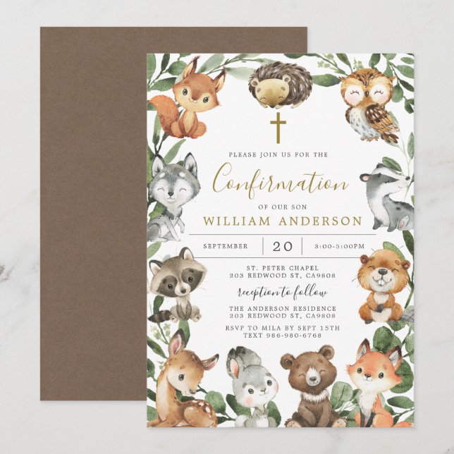 Woodland Animals Confirmation Invitation (Front/Back)