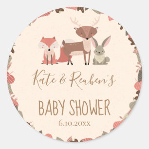 Woodland Animals Couples Baby Shower Classic Round Sticker