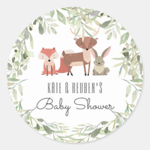 Woodland Animals Couples Baby Shower Classic Round Sticker