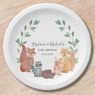 Woodland Animals Couple's Baby Shower Paper Plate