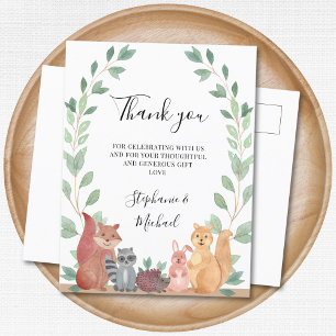 Woodland Animals Couples Baby Shower Thank You Postcard