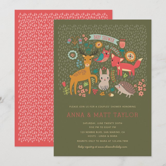 Woodland Animals Couples' Shower Invitation (Front/Back)